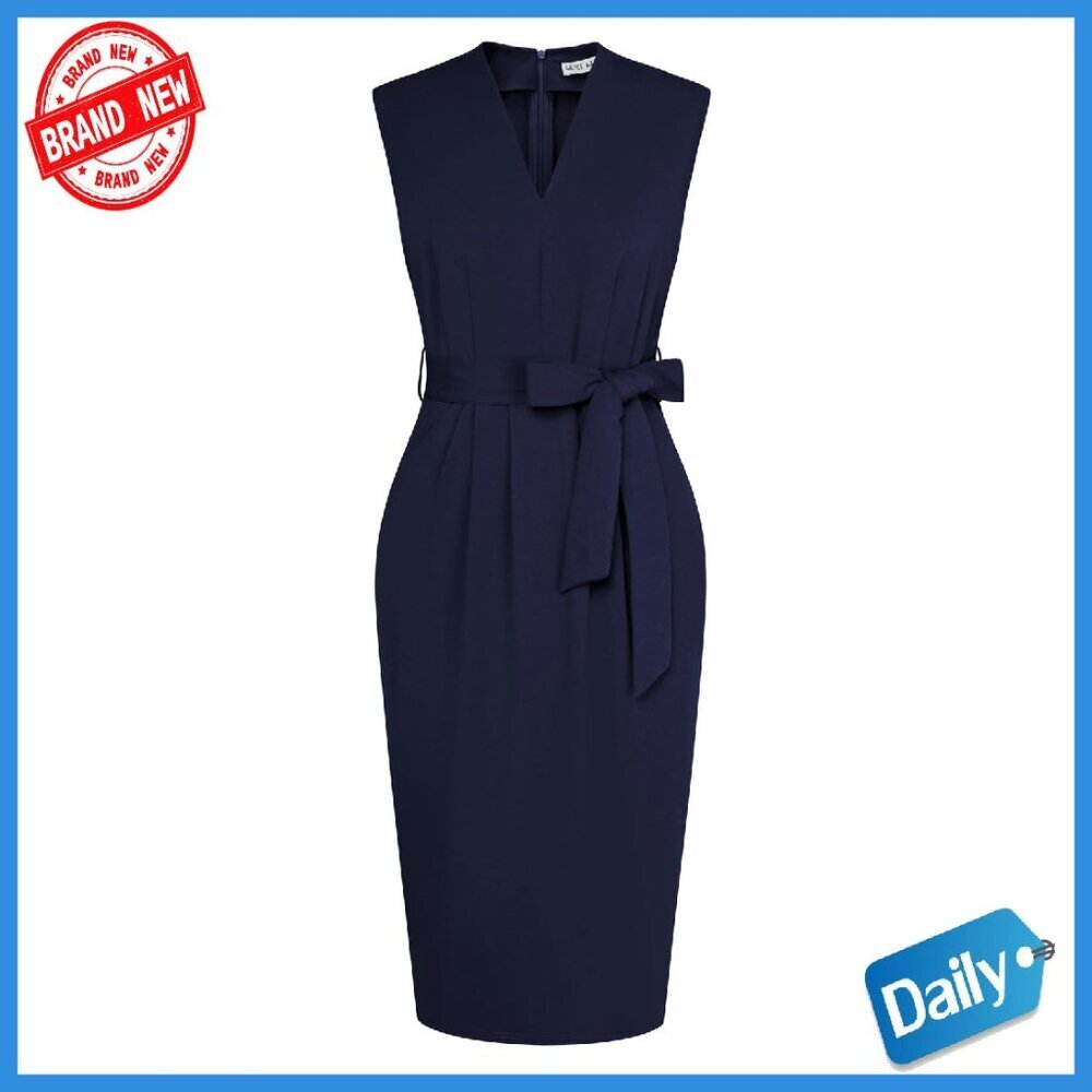 Sleeveless V-Neck Bodycon Sheath Dress with Pockets - Office Work Dress
